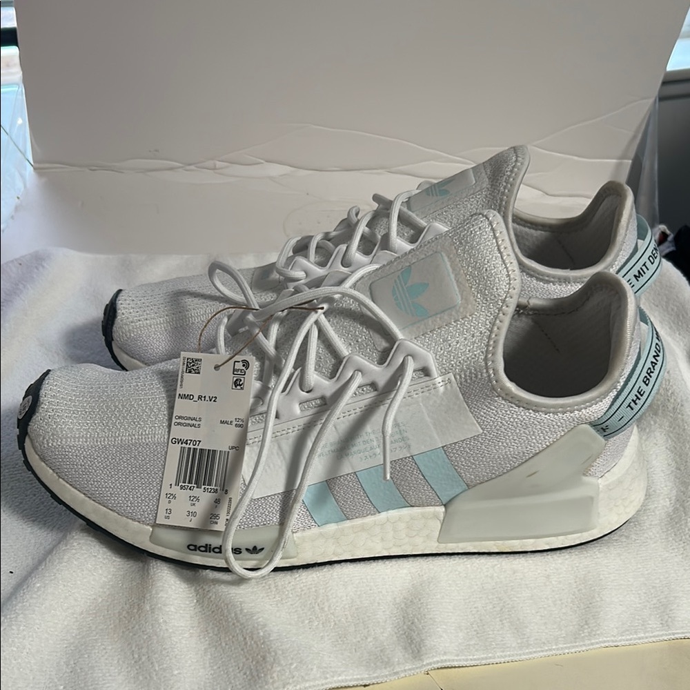 Adidas NMD_R1 V2 White and Blue Sneakers